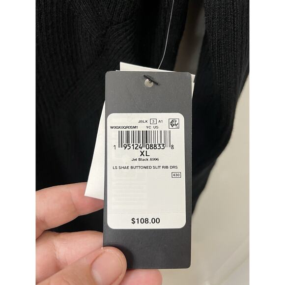 NWT GUESS Bodycon Ribbed Knit Sweater Dress Black Size XL Snaps Slit Long Sleeve - Picture 4 of 9